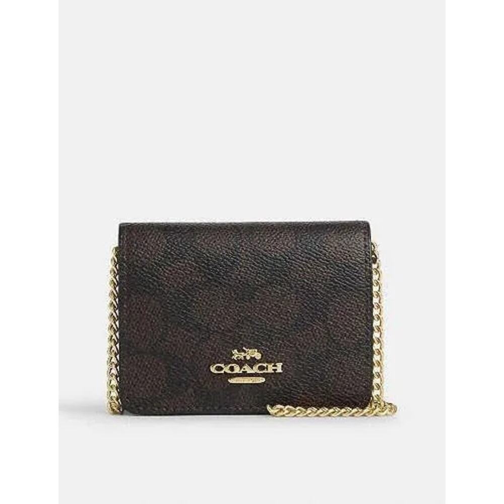 Coach Signature Canvas Mini Wallet on a Chain